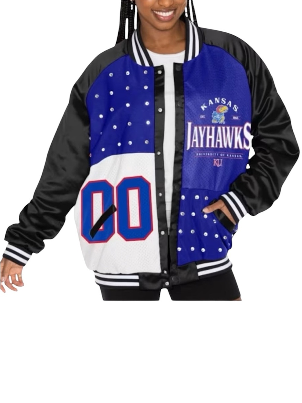 University of Kansas Jayhawks Varsity Bomber Jacket Rhinestones Quilted Medium